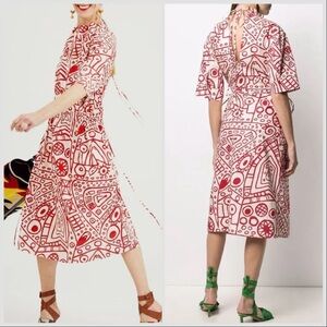 COLVILLE Red White Kitchen Dinner Abstract printed cotton-poplin midi dress Sz 6